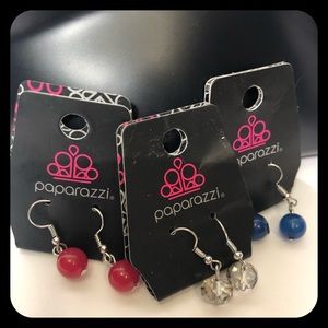 PAPARAZZI Red White and Blue. 3 pairs of earrings